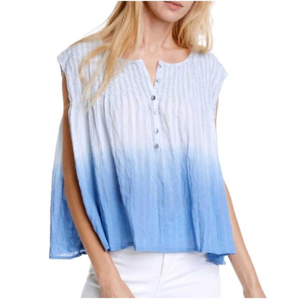 Free People Little Bit of Nothing Blue‎ Ombre Striped Smocked Sleeveless Top XS